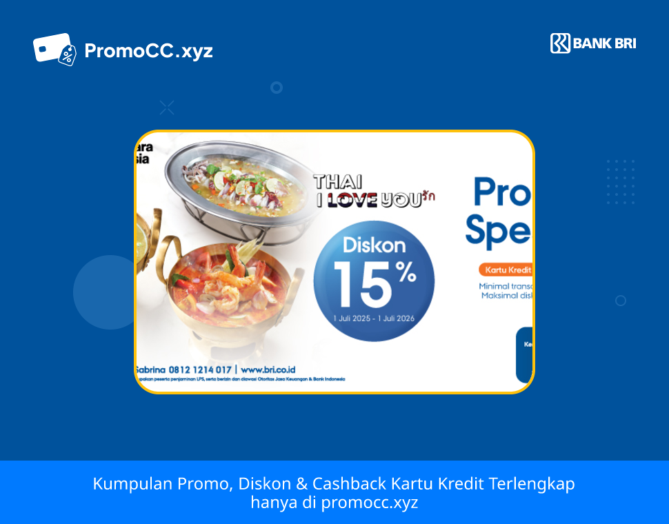 Promo Belanja: Diskon 15% di Thai I Love You dengan Kartu BRI - Bank Rakyat Indonesia - BRImoInfo MerchantPartner Merchant BRILokasiYogyakarta Syarat & Ketentuan Ini saatnya menjelajahi peluang bisnis waralaba & peluang usaha terlengkap dan terbesar di Yogyakarta